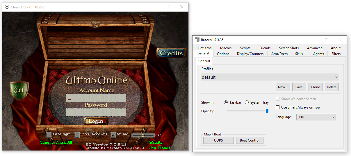 An image of the ClassicUO login screen.